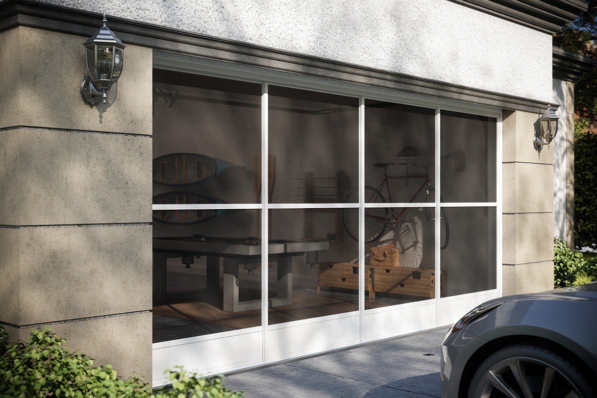 Garage screen doors looking into the garage