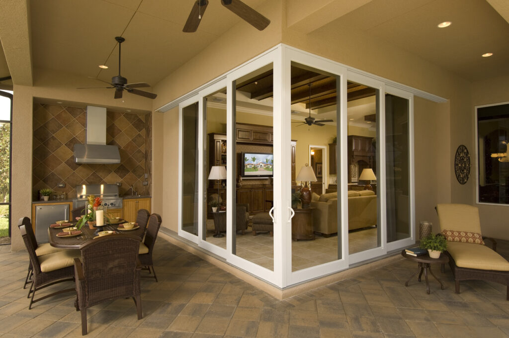 Sliding glass doors from dining room to patio